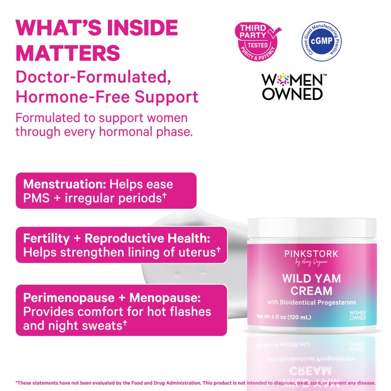 Pink Stork Wild Yam Cream for Hormone Balance | Doctor-Formulated | Topical Alternative to Supplements for Women | PMS, Fertility, Perimenopause, Menopause Support - Unscented, 4 oz, 1 Month Supply - Image 2